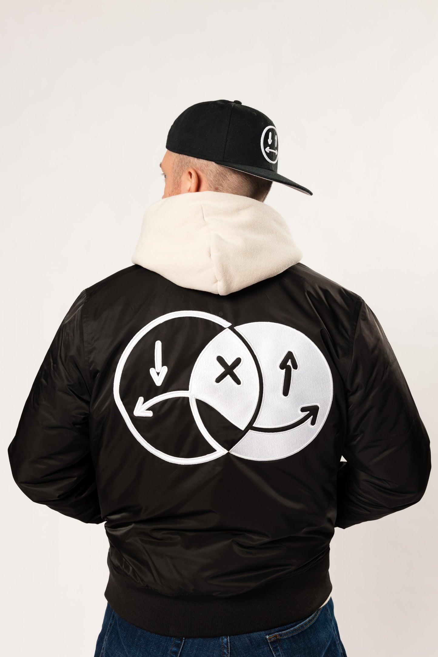 black and white two-faced stadium jacket
