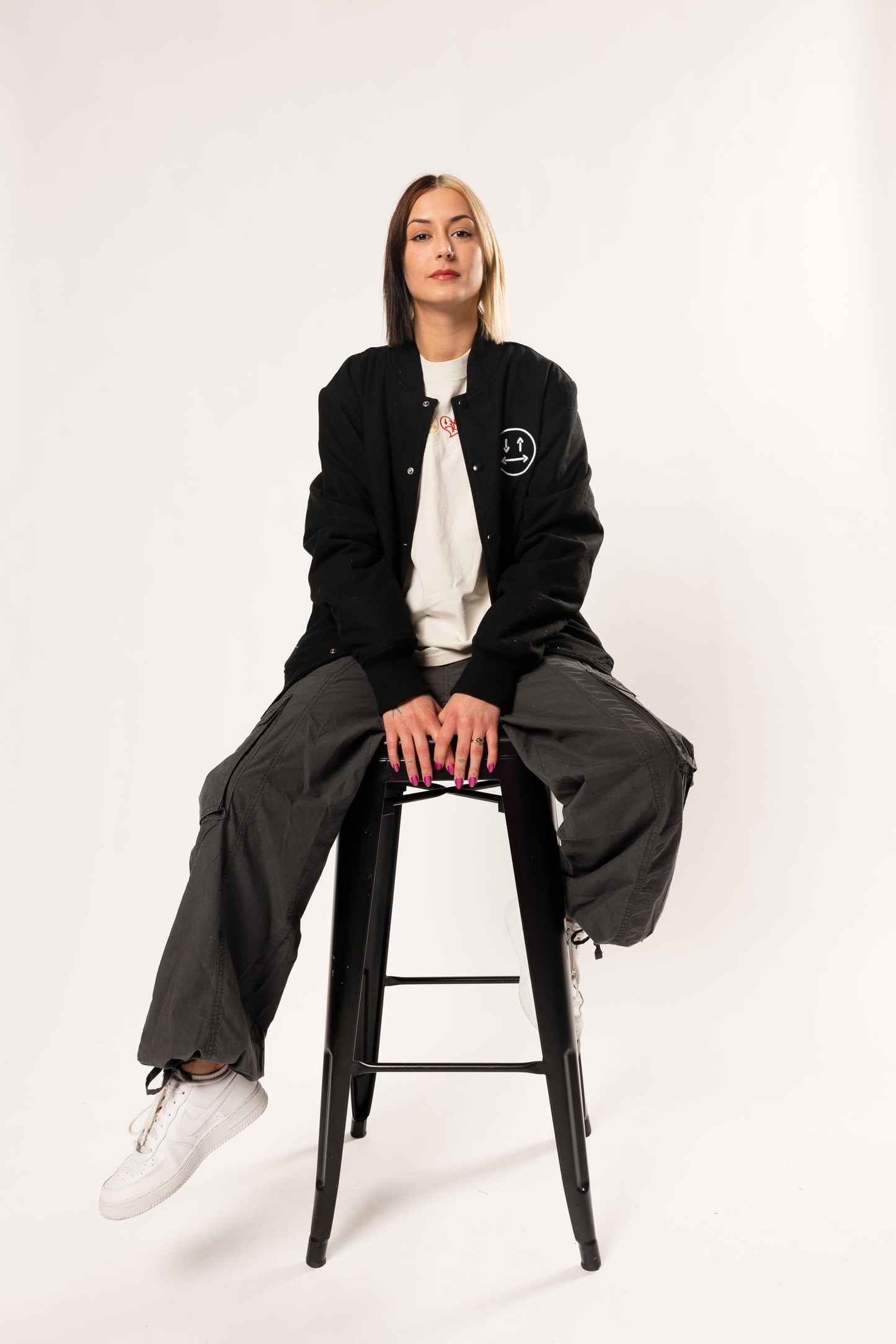 black and white two-faced stadium jacket