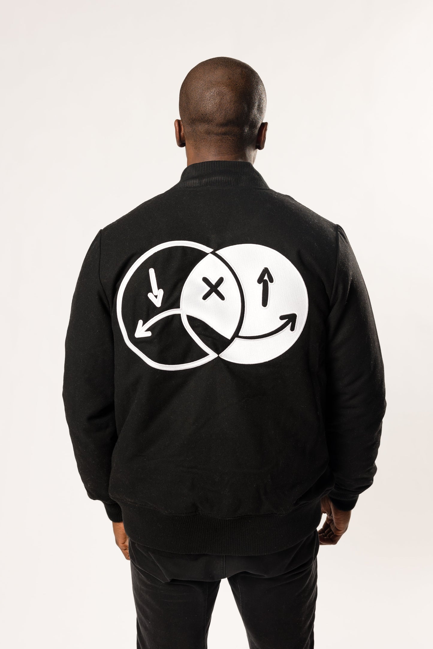 black and white two-faced stadium jacket