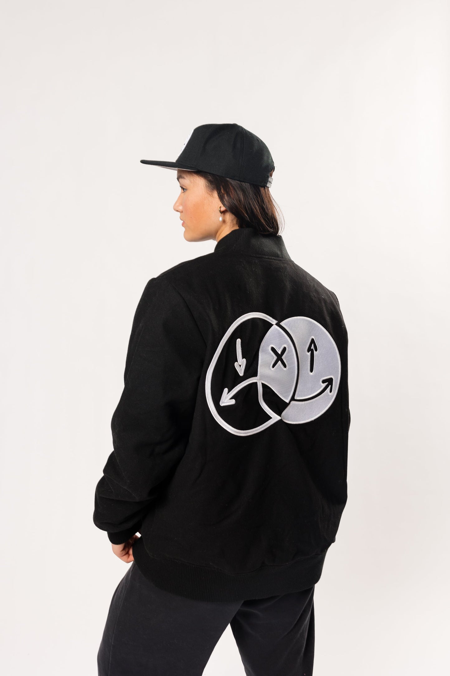 black and white two-faced stadium jacket